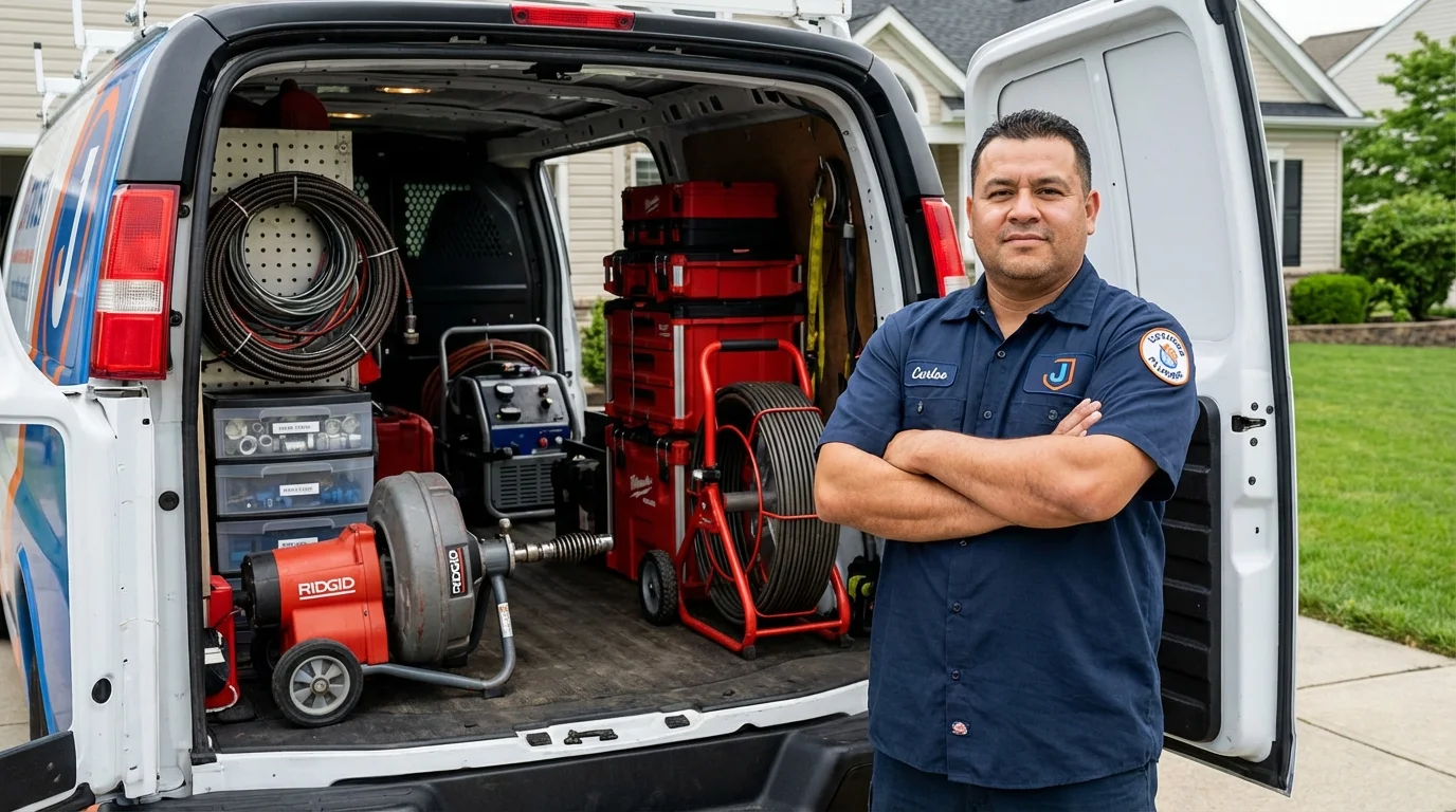 Professional drain cleaning equipment and Johns Plumbing LLC plumber in Kendall Park