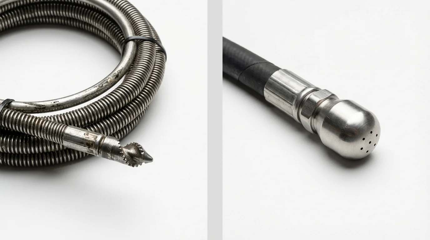 Drain snake cable and hydro jetting nozzle used for drain cleaning in Kendall Park, NJ