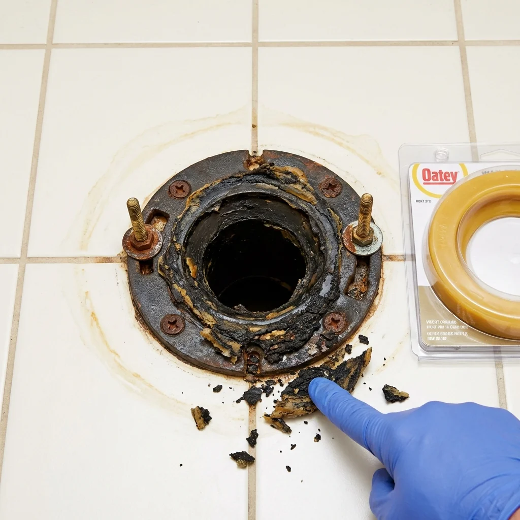 Failed wax ring showing water seepage at the base of a toilet in a Kendall Park, NJ home