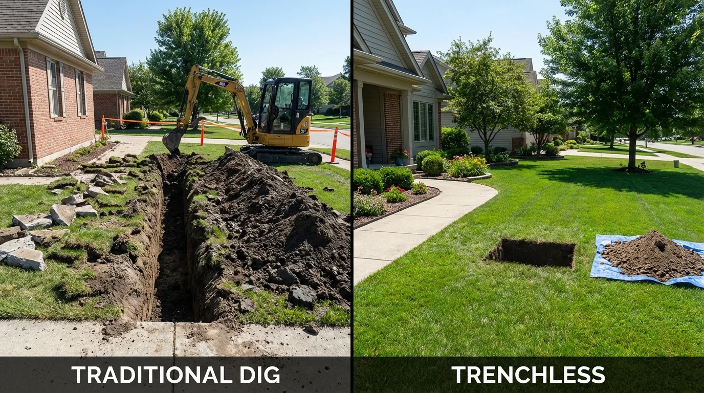 Trenchless sewer repair with minimal yard damage versus traditional excavation in Kendall Park, NJ